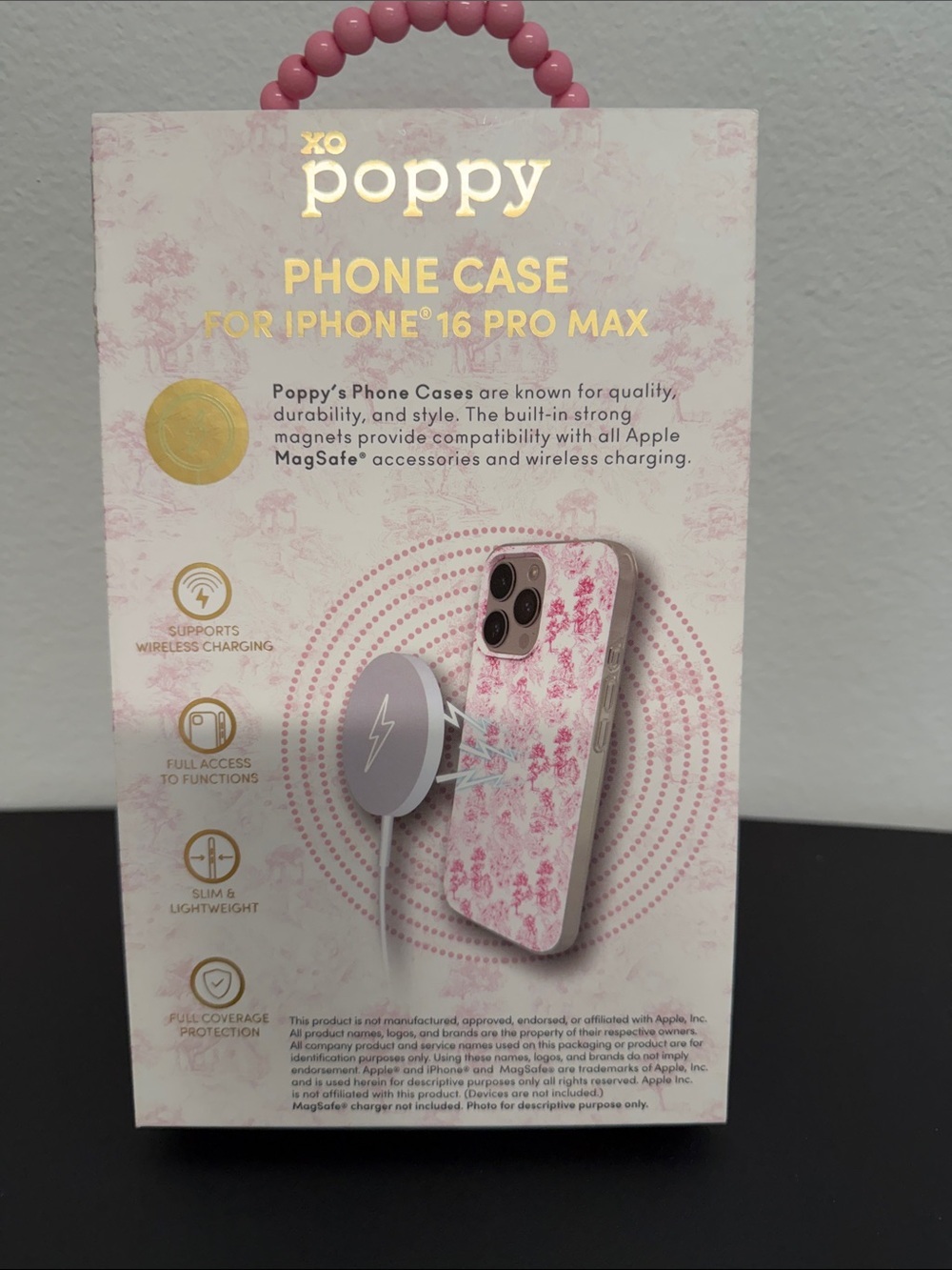 XO Poppy | Vintage Pink Floral iPhone 16 Pro Max MagSafe Case + USB-C Cable 🌸 - Picture 5 of 10